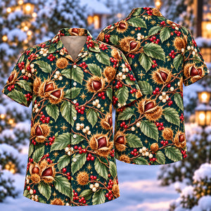 Christmas Bronze Beechnut Teal Aloha Hawaiian Shirt