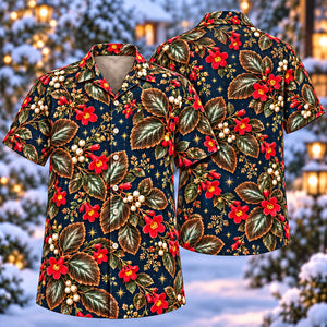 Christmas Bronze Flame Violet Indigo Aloha Hawaiian Shirt