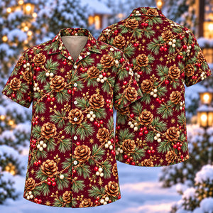 Christmas Bronze Larch Wine Aloha Hawaiian Shirt