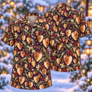 Christmas Bronze Quaking Grass Plum Aloha Hawaiian Shirt