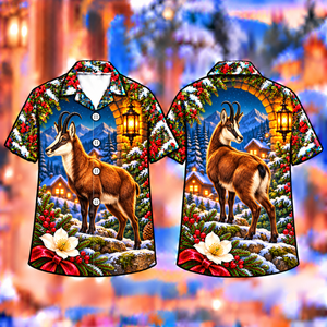 Christmas Chamois Alpine Lantern Print Hawaiian Shirt