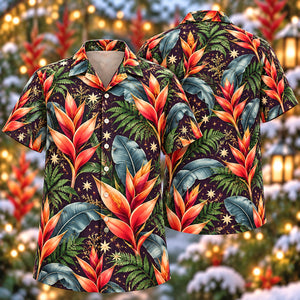 Christmas Coral Heliconia Plum Aloha Hawaiian Shirt