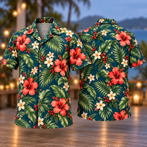 Christmas Coral Hibiscus Plumeria Ocean Aloha Hawaiian Shirt