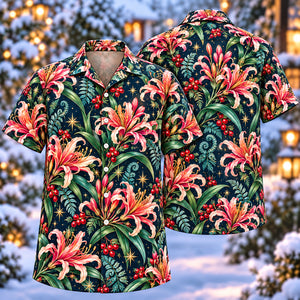 Christmas Coral Nerine Ink Navy Aloha Hawaiian Shirt