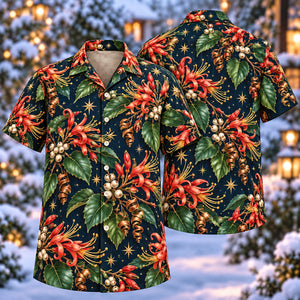 Christmas Coral Screw Tree Navy Aloha Hawaiian Shirt