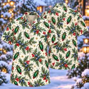 Christmas Emerald Malachite Beetle Juniper Aloha Hawaiian Shirt