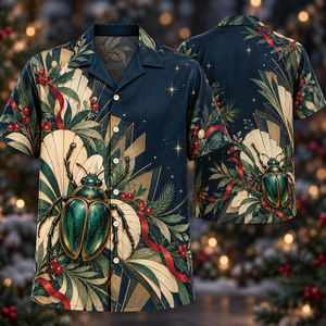 Christmas Emerald Scarab Art Deco Fan Hawaiian Shirt