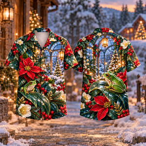 Christmas Emerald Tree Frog Garden Print Hawaiian Shirt