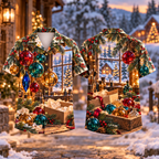 Digital mockup: front and back of one AlohaVero Christmas Glassmakers Keepsake Print No Pocket Hawaiian shirt
