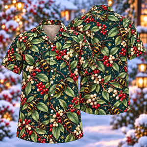 Christmas Gold Band Wasp Beetle Dogwood Aloha Hawaiian Shirt