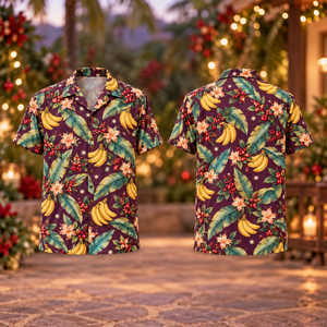 Christmas Golden Banana Leaf Mulberry Aloha Hawaiian Shirt