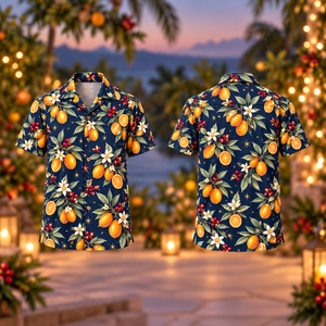 Christmas Golden Kumquat Navy Aloha Hawaiian Shirt
