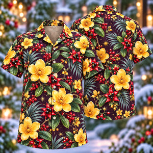 Christmas Golden Ochna Plum Aloha Hawaiian Shirt