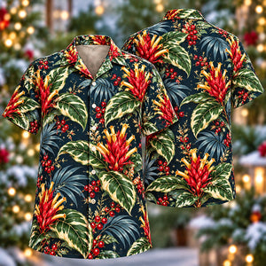 Christmas Golden Sanchezia Navy Aloha Hawaiian Shirt