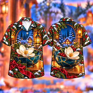 Christmas Golden Seam Keepsake Bowl Print Hawaiian Shirt