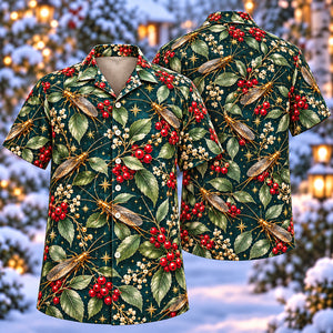 Christmas Golden Stonefly Birch Teal Aloha Hawaiian Shirt