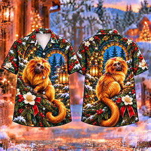 Christmas Golden Tamarin Lantern Grove Print Hawaiian Shirt