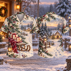 Christmas Homecoming Sled Gifts Cranberry Evergreen Cream Hawaiian Shirt