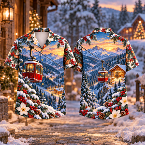 Christmas Homeward Cable Car Print Hawaiian Shirt