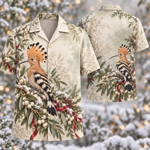 Christmas Hoopoe Ivory Berry Sage Hawaiian Shirt