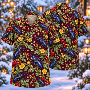 Christmas Indigo Oil Beetle Buttercup Aloha Hawaiian Shirt