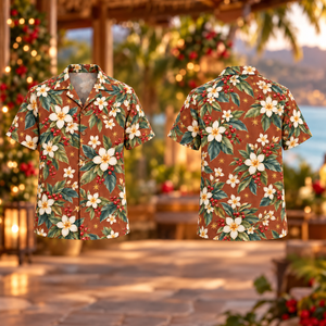 Christmas Ivory Blossom Leaf Cinnamon Aloha Hawaiian Shirt