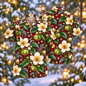 Christmas Ivory Dillenia Wine Aloha Hawaiian Shirt