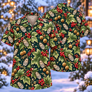 Christmas Ivory Lacebug Sycamore Teal Aloha Hawaiian Shirt