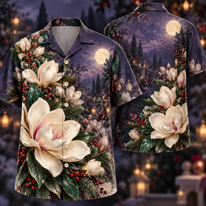 Christmas Ivory Magnolia Plum Moon Garden Hawaiian Shirt