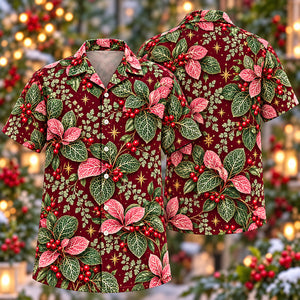 Christmas Ivory Pink Fittonia Wine Aloha Hawaiian Shirt