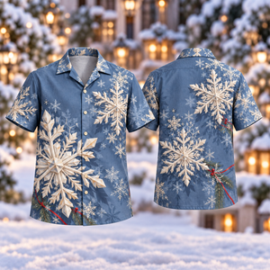 Christmas Ivory Snowflake Slate Lattice Hawaiian Shirt