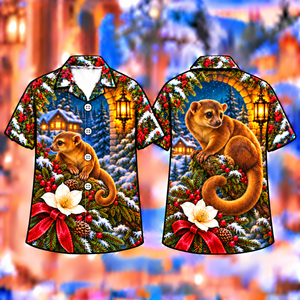 Christmas Kinkajou Lantern Bough Print Hawaiian Shirt
