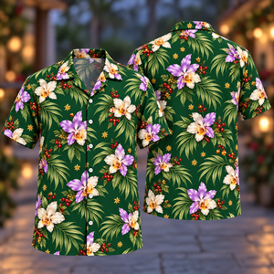 Christmas Lavender Orchid Areca Forest Aloha Hawaiian Shirt