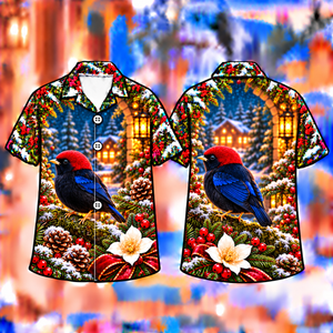 Christmas Manakin Lantern Jewel Print Hawaiian Shirt