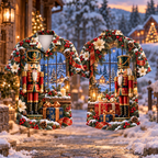 Digital mockup: front and back of one AlohaVero Christmas Nutcracker Gift Guardian Print No Pocket Hawaiian shirt