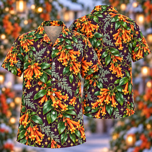 Christmas Orange Flame Vine Plum Aloha Hawaiian Shirt
