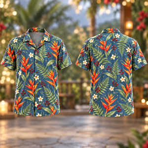 Christmas Orange Heliconia Fern Slate Aloha Hawaiian Shirt