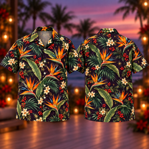 Christmas Orange Paradise Leaf Plum Aloha Hawaiian Shirt