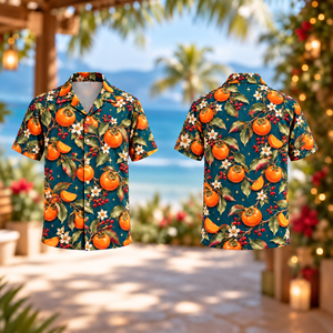 Christmas Orange Persimmon Teal Aloha Hawaiian Shirt