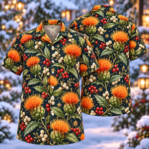 Christmas Orange Safflower Navy Aloha Hawaiian Shirt