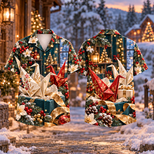 Christmas Origami Crane Shared Wish Print Hawaiian Shirt
