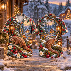 Digital mockup: front and back of one AlohaVero Christmas Pangolin Lantern Grove Print No Pocket Hawaiian shirt