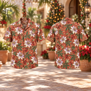 Christmas Passionflower Vine Terracotta Aloha Hawaiian Shirt