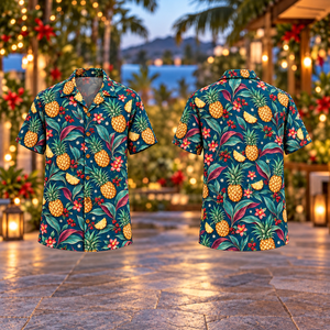 Christmas Pineapple Two Tone Leaf Petrol Aloha Hawaiian Shirt
