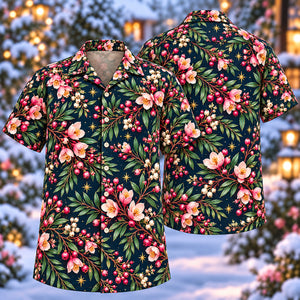 Christmas Pink Boronia Navy Aloha Hawaiian Shirt
