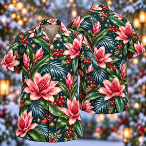 Christmas Pink Torch Ginger Indigo Aloha Hawaiian Shirt