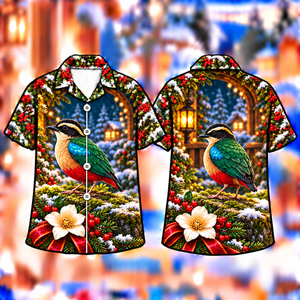 Christmas Pitta Lantern Moss Garden Print Hawaiian Shirt