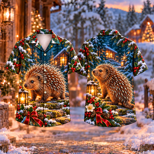 Christmas Porcupine Woodland Welcome Print Hawaiian Shirt