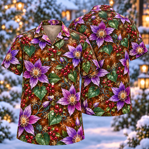 Christmas Purple Clematis Copper Aloha Hawaiian Shirt
