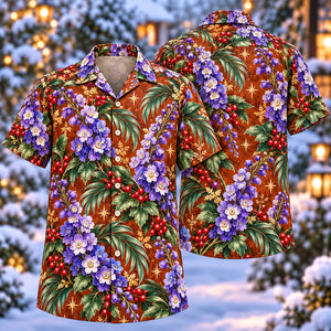 Christmas Purple Delphinium Copper Aloha Hawaiian Shirt